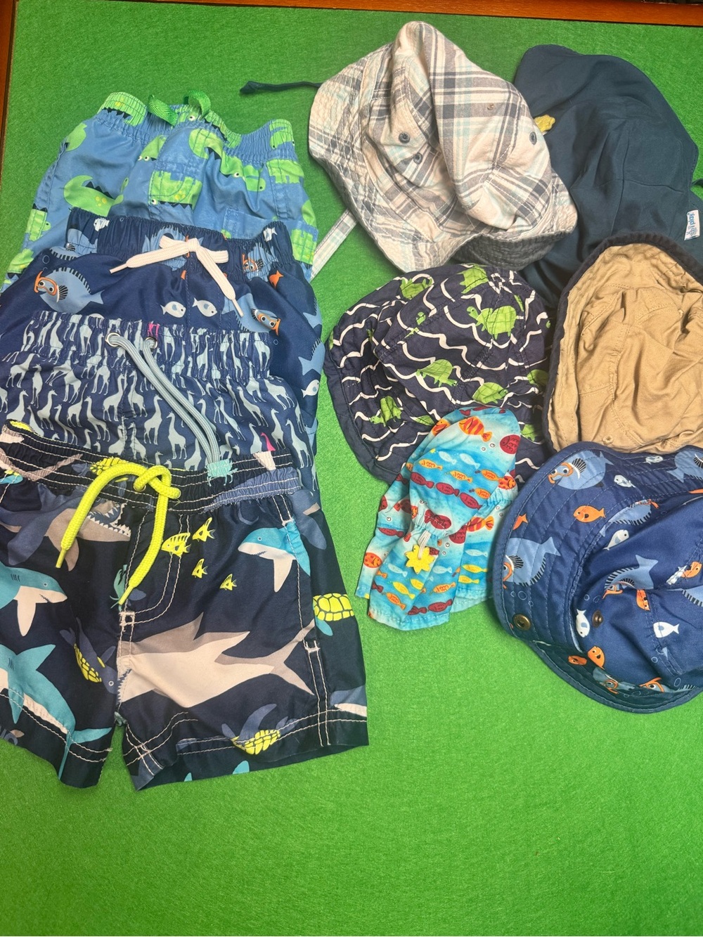4 pair, Kids' Blue Ocean Swim Trunks with Marine Hat Collection sizes NB -18m